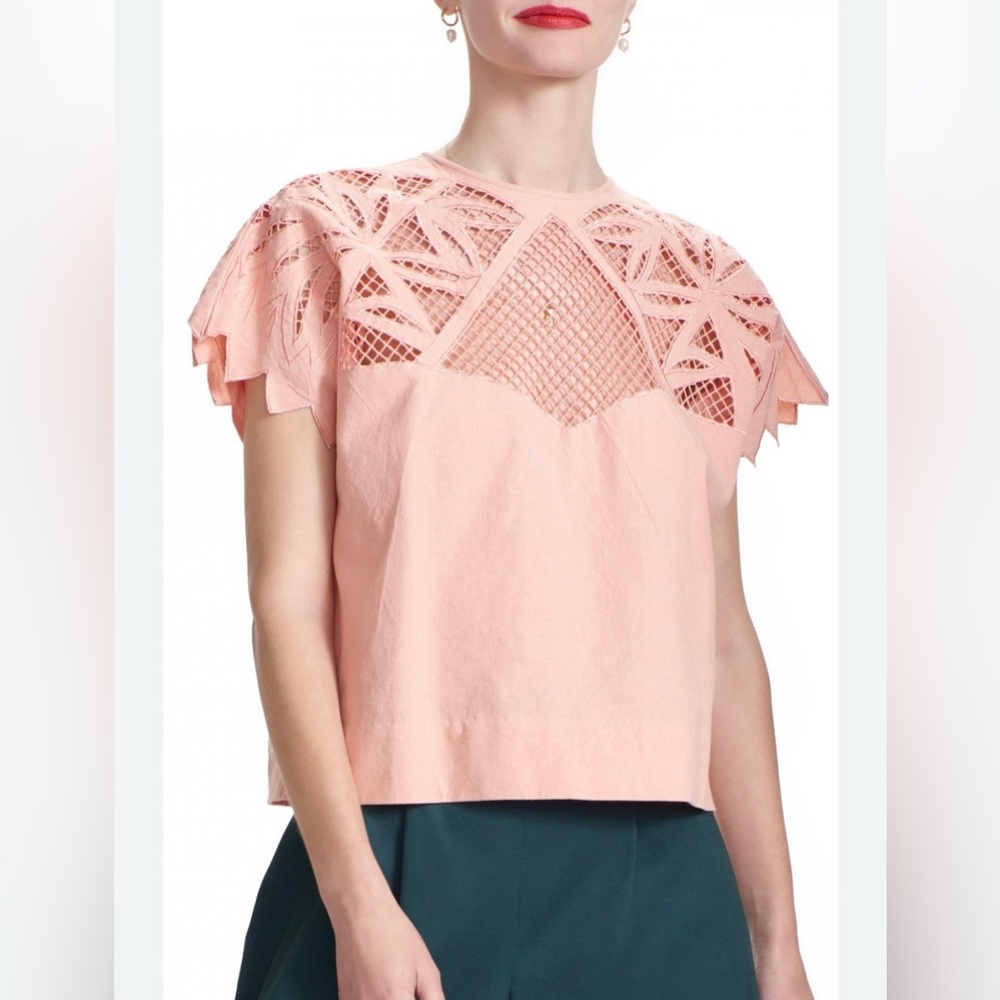 Corey Lynn Calter Coral Geometric Lace Blouse